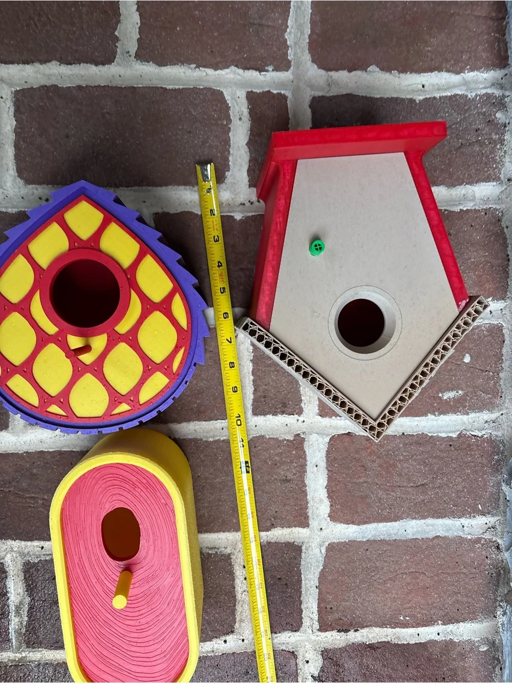 Birdhouse Yellow & Red & Purple Decorative Hard Plastic Birdhouses Wood Grain